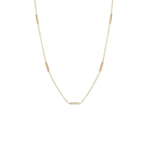 14k 5 Pavé Diamond Horizontal Tiny Bars Station Necklace