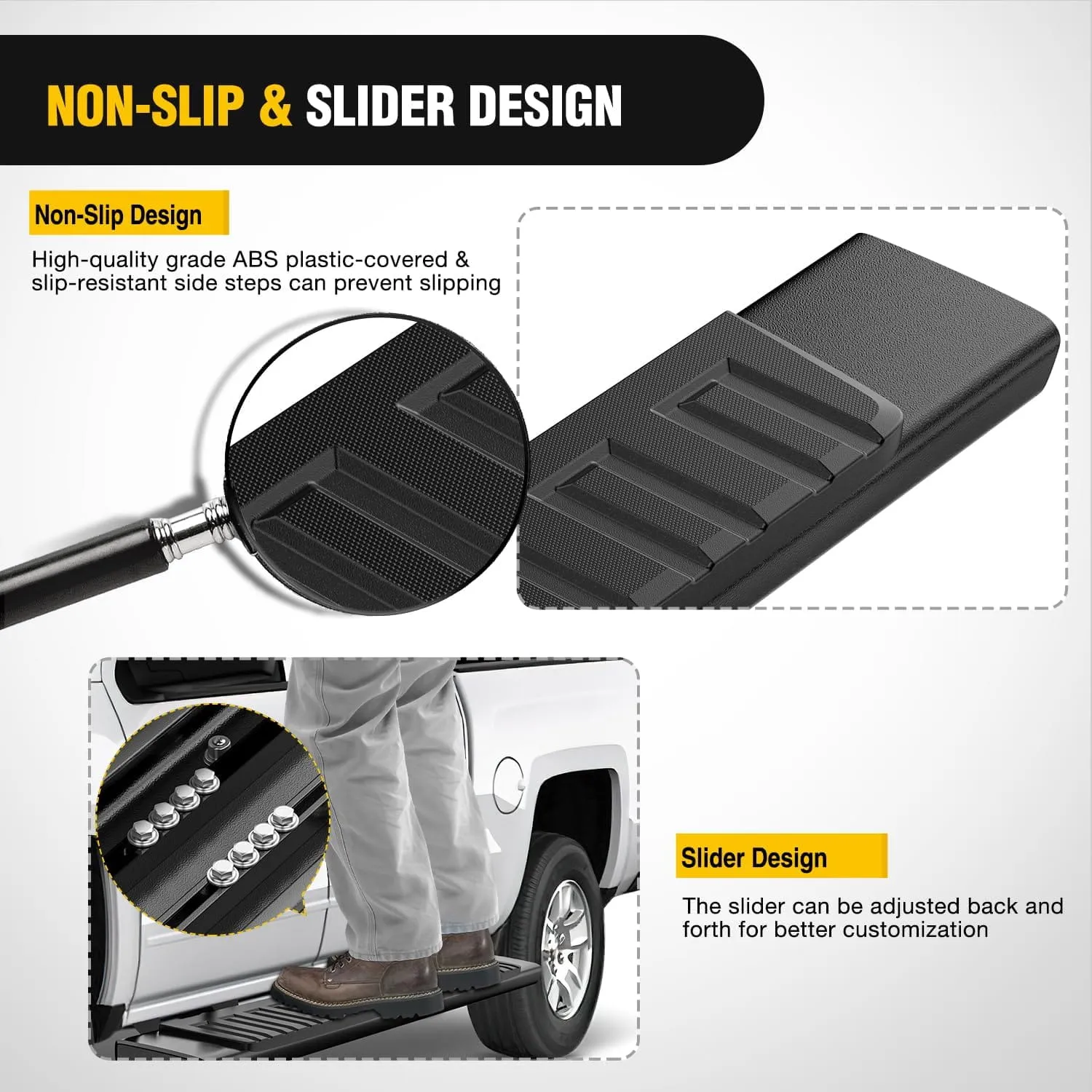 2015-2024 Ford F150 SuperCrew Cab Pickup 4 Door 2017-2024 Ford F250 F350 Super Duty Crew Cab 6 Inch Slip-Proof Aluminum Side Step Nerf Bars Running Boards