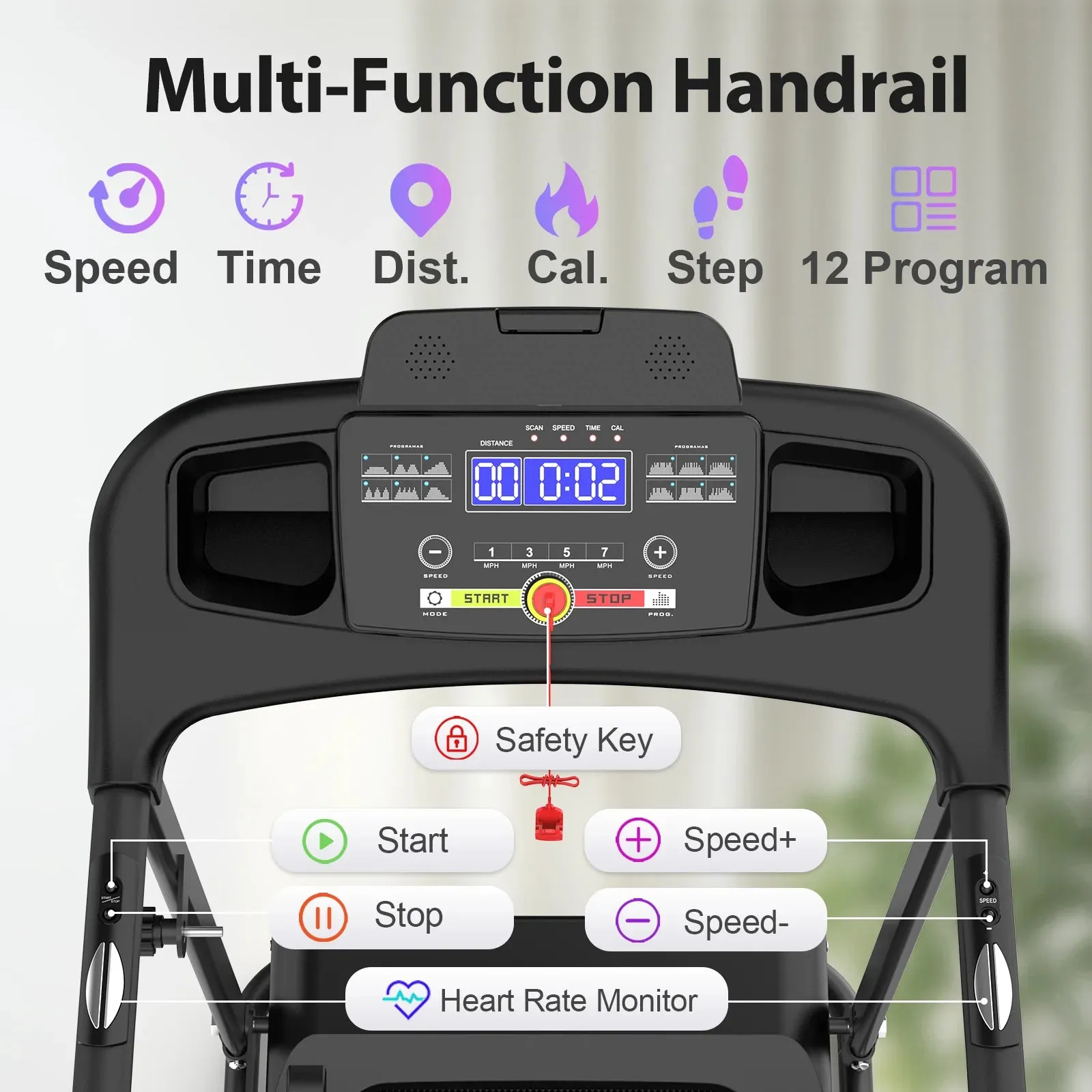 2.5HP Folding Incline Treadmill with 12 Preset Programs Bluetooth Electric Walking Treadmill Machine For Home