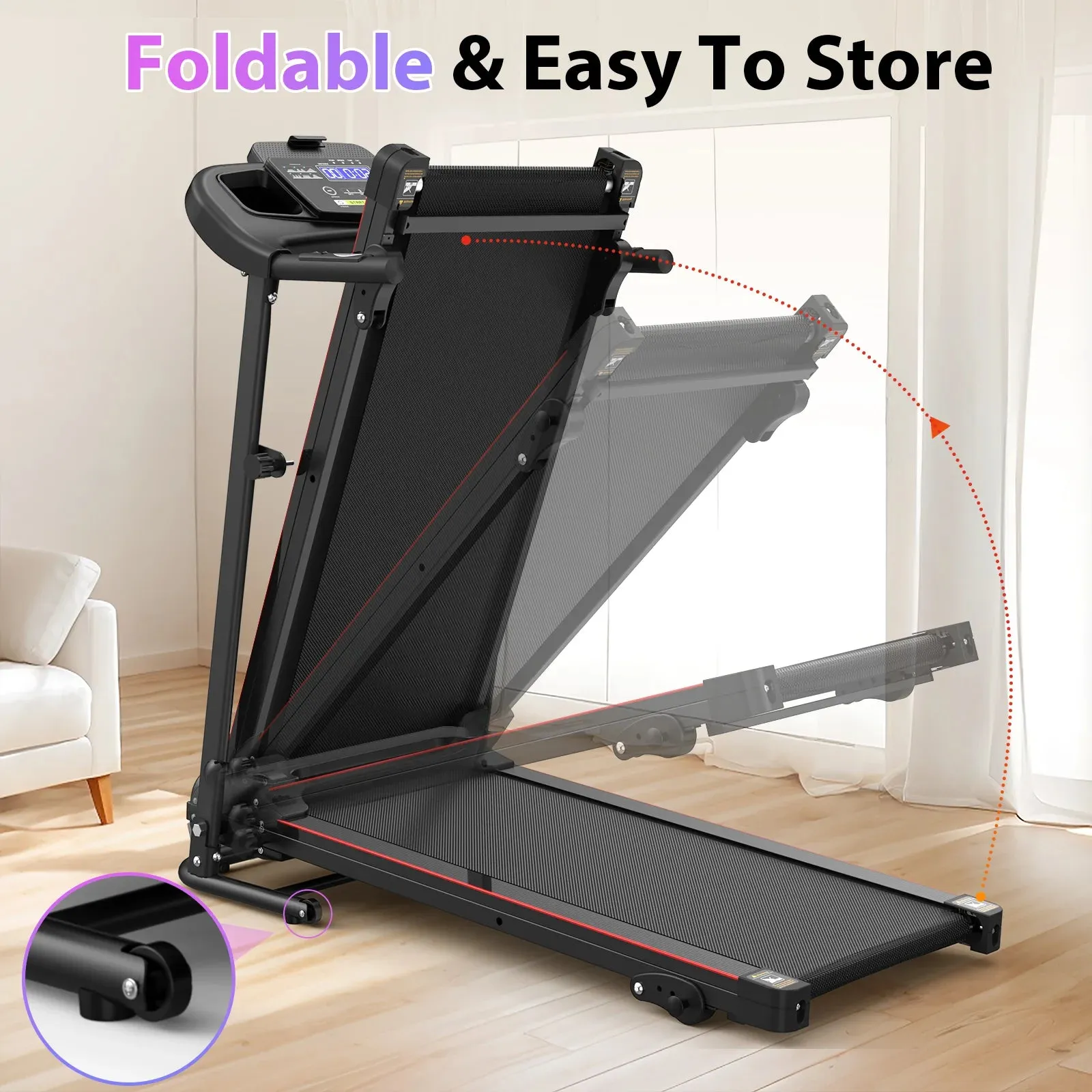 2.5HP Folding Incline Treadmill with 12 Preset Programs Bluetooth Electric Walking Treadmill Machine For Home