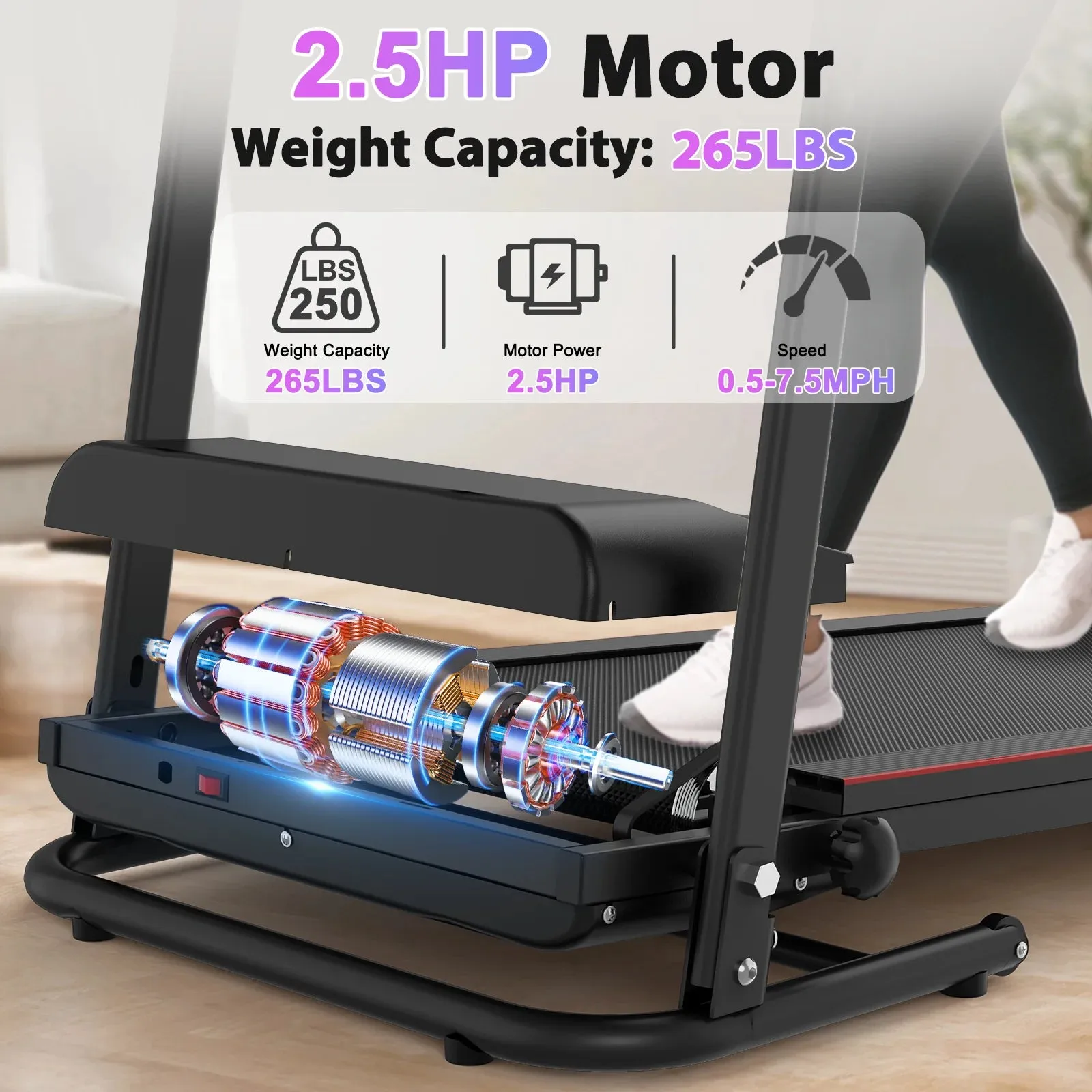 2.5HP Folding Incline Treadmill with 12 Preset Programs Bluetooth Electric Walking Treadmill Machine For Home