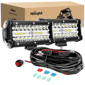 6.5 Inch 120W Triple Row Spot Flood LED Light Bars (Pair) | 16AWG Wire 3Pin Switch