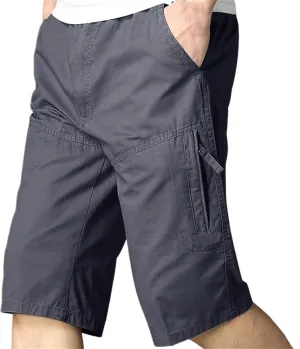 Cargo Shorts for Men Knee Length Casual Cotton Short Elastic Waist Vintage Lightweight Patchwork Trunks Breathable