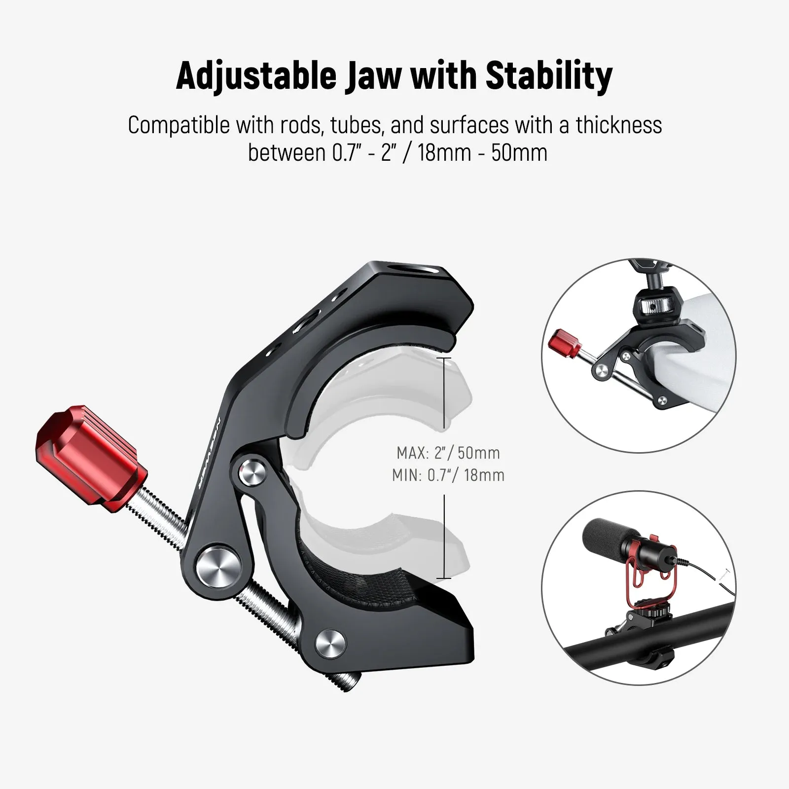 Crab Shaped Camera Clamp Mount with Cold Shoe and Threaded Holes Max Load 4.4lb/2kg
