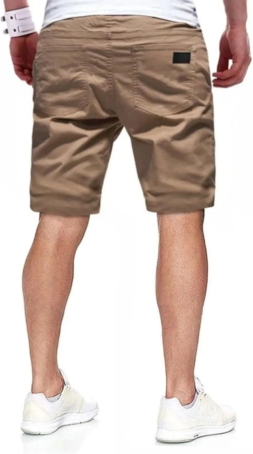 Mens Casual Shorts Cotton Drawstring Summer Beach Stretch Twill Chino Golf Shorts Hiking Shorts with Multi Pockets