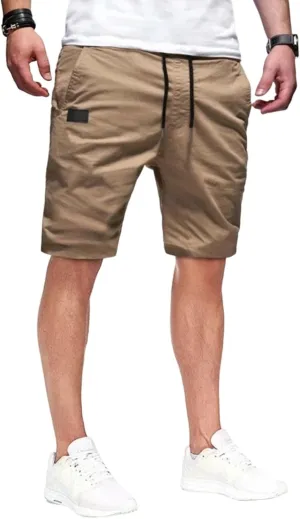 Mens Casual Shorts Cotton Drawstring Summer Beach Stretch Twill Chino Golf Shorts Hiking Shorts with Multi Pockets