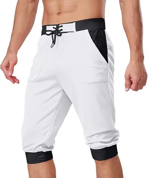 Mens Shorts Casual Men's Patchwork Slim fit 5 Inch Inseam Gym Shorts Running Shorts Basketball Shorts with Drawtring