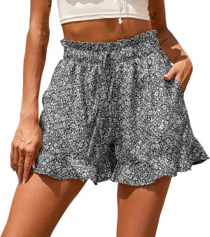Rvidbe Flowy Shorts for Women Casual Boho Floral Skorts Ruffle Mini Skirts Summer Lightweight Chiffon Butterfly Shorts