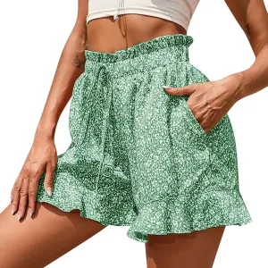 Rvidbe Flowy Shorts for Women Casual Boho Floral Skorts Ruffle Mini Skirts Summer Lightweight Chiffon Butterfly Shorts