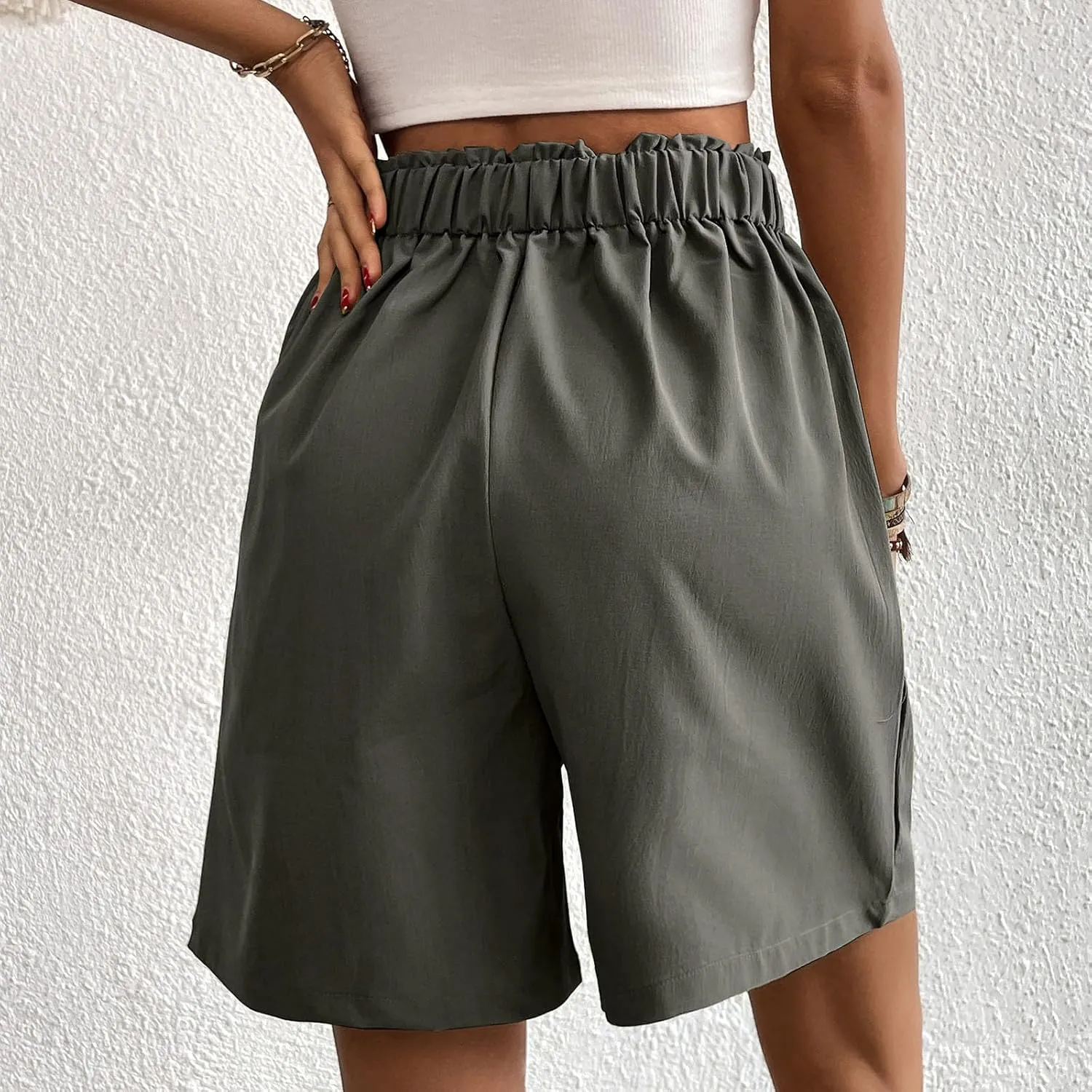 Shorts for Women 2025 Summer Casual High Waisted Wide Leg Pants Soild Color Lounge Shorts with Pockets