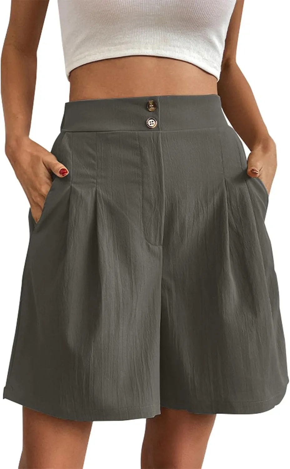 Shorts for Women 2025 Summer Casual High Waisted Wide Leg Pants Soild Color Lounge Shorts with Pockets